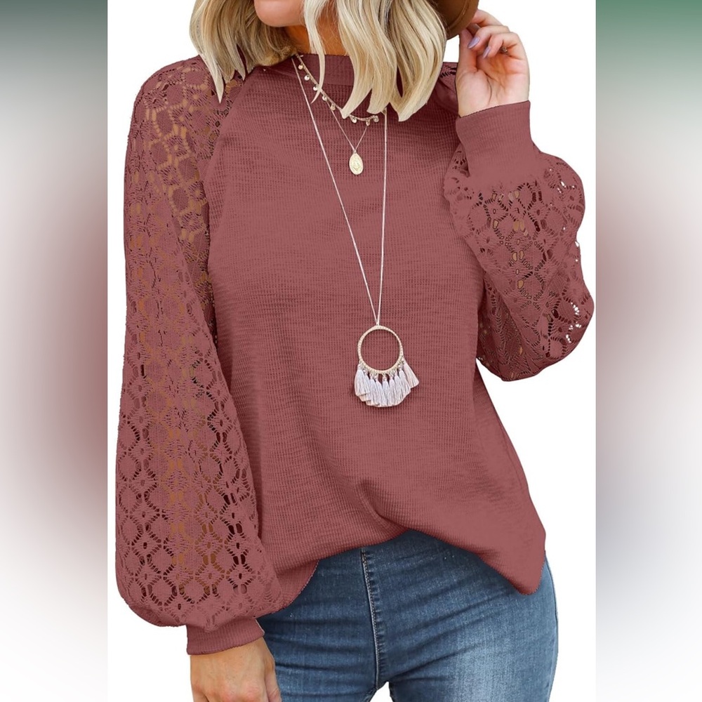 MIHOLL Long Sleeve Rust Colored Lace Casual Loose Blouse size Medium